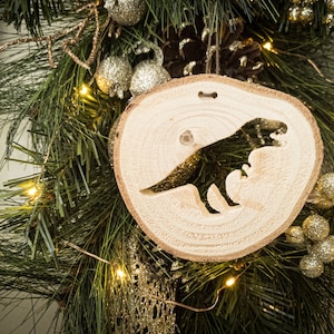 Tyrannosaurus Rex Ornament, Handmade Wooden Ornament, Rustic Decoration, Dinosaur Keepsake, Gift Idea for Child, Recycled Christmas Tree