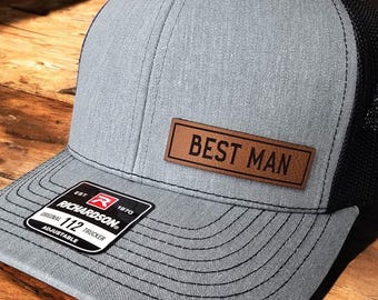 Best Man Trucker Hat Custom Wedding Hat Wedding Party Accessories Adjustable Snapback Cap Best Man Leather Patch Hat for Wedding Party Gifts