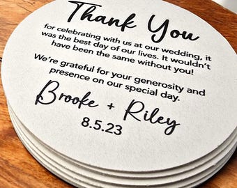 Posavasos personalizados de agradecimiento para bodas, posavasos personalizados para recuerdos de boda para invitados, decoración de mesas de boda, posavasos para bebidas como recuerdos de eventos de agradecimiento
