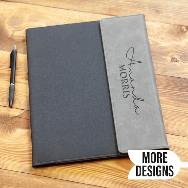 Personalized Leather Portfolio, Notepad with Pocket & Pen Holder, Engraved Leather Portfolio, Business Gift, Custom Leatherette Folio