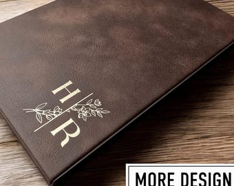 Diario con monograma personalizado, grabado en piel sintética, regalo para mujer, cuaderno personalizado, regalo minimalista para mamá con diseño floral
