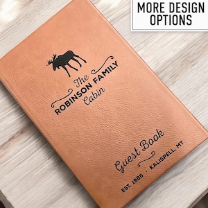 Personalized Leather Cabin Guest Book, Engraved Lined Journal, Customized Gift Notebook, Leatherette Vacation Home, Rustic Cabin Decor