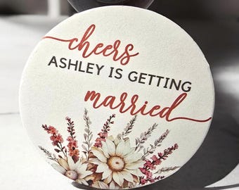 Posavasos personalizados para despedida de soltera con diseño floral, posavasos para despedida de soltera, posavasos de cartón pulpa, regalo de despedida de soltera
