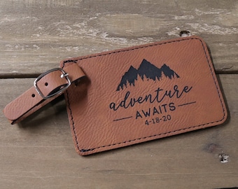 Personalized Luggage Tag, Adventure Luggage Tag, Custom Luggage Tags, Couples Luggage Tags, Leatherette Luggage Tag, Adventure Awaits Gift