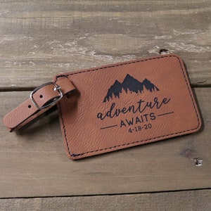 Personalized Luggage Tag, Adventure Luggage Tag, Custom Luggage Tags, Couples Luggage Tags, Leatherette Luggage Tag, Adventure Awaits Gift
