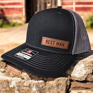 Best Man Trucker Hat Custom Wedding Hat Wedding Party Accessories Adjustable Snapback Cap Best Man Leather Patch Hat for Wedding Party Gifts