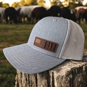 Chapeau papa avec drapeau américain, chapeaux drapeau américain personnalisés, chapeau de camionneur avec monogramme, chapeau Richardson 112 patch en cuir snapback, chapeau de fête des pères