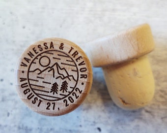 Personalized Outdoor Wedding Theme Favors, Wine Cork Wedding Favors, Engraved Wood Wine Stoppers, Mountain Wedding Favors, Adventure Wedding