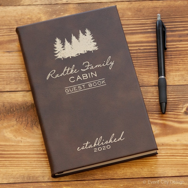 Personalized Cabin Guest Book, Engraved Leather Notebook, Lake House Journal, Customized Leather Gift, Leatherette Journal, Cottage decor