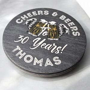 Personalized Birthday Party Coasters Custom Birthday Pulpboard Paper Coasters for Event Favors Custom Beer Men&#39;s 30th Birthday Coasters