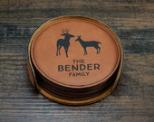 Personalized Deer Coaster Set, Custom Home Decor, Deer Decor, Engraved Coasters, Custom Coasters, Family Name Coasters, Couples Gift