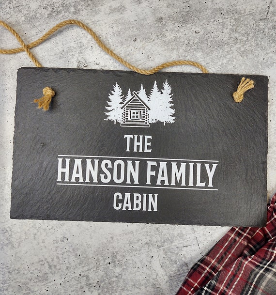 Customizable Slate Cabin Sign with UV Ink Personalization | The UV Printed Family Name is Personalized with Yours | Rustic Home Decor