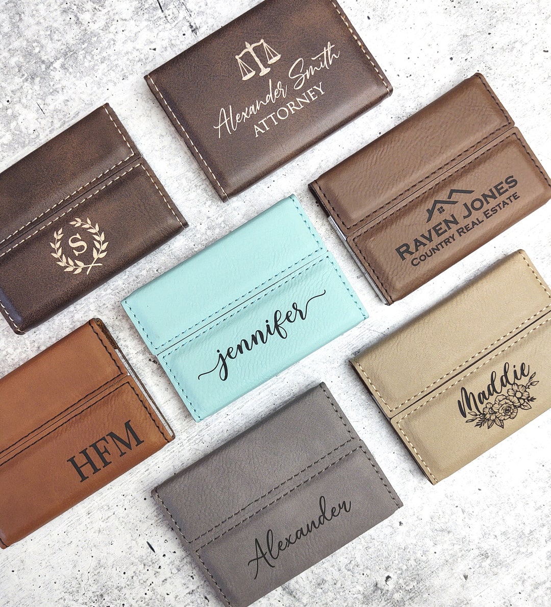 Personalized Business Card Holder Leather Bifold Credit Card 