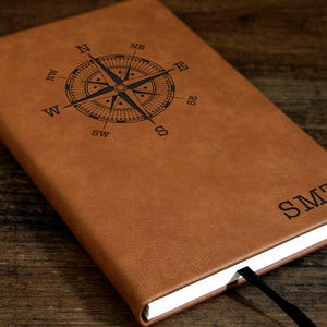 Personalized Travel Journal, Adventure Journal, Engraved Journal, Lined Journal, Customized Journal with Compass, Leatherette Journal