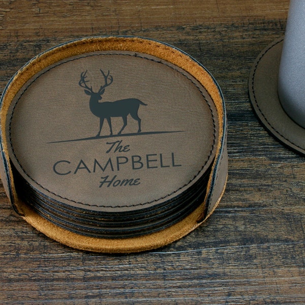 Personalized Deer Coaster Set, Customized Home Decor, Deer Decor, Engraved Coasters, Custom Coasters, Family Name Coasters, Deer Home Decor