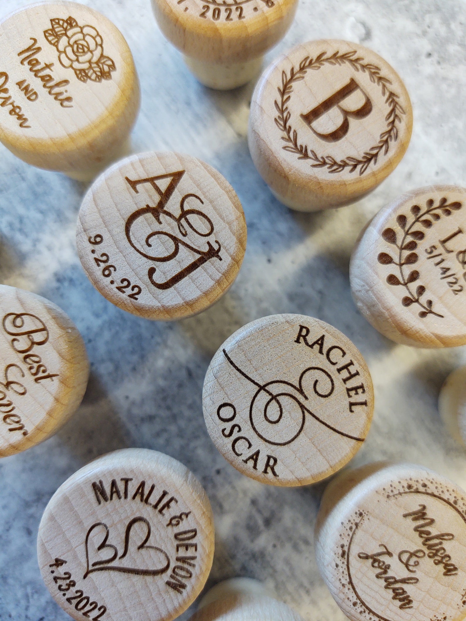 Bulk Wine Stopper Wedding Favor, Personalized Wood Wine Cork, Engraved