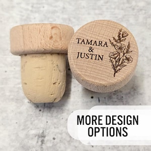 Personalized Wedding Wine Corks, Botanical Wine Wedding Favors, Engraved Wood Wine Stoppers, Customized Wine Cork, Wine Wedding Gift