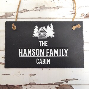 Customizable Slate Cabin Sign with UV Ink Personalization | The UV Printed Family Name is Personalized with Yours | Rustic Home Decor image 4