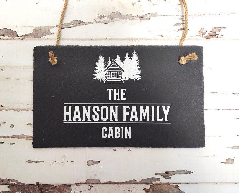 Customizable Slate Cabin Sign with UV Ink Personalization | The UV Printed Family Name is Personalized with Yours | Rustic Home Decor image 4