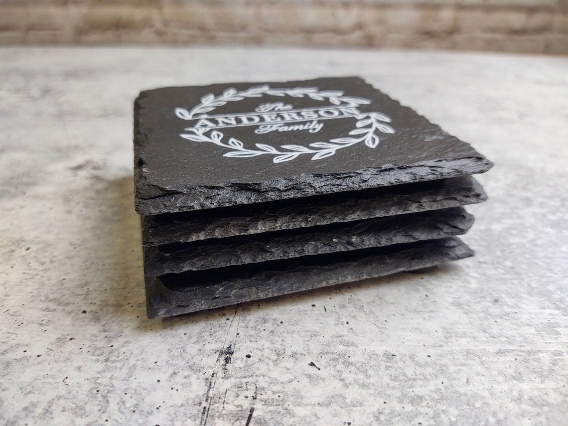 Personalized Family Name Coasters Set of 4, Customized Slate Coasters ...