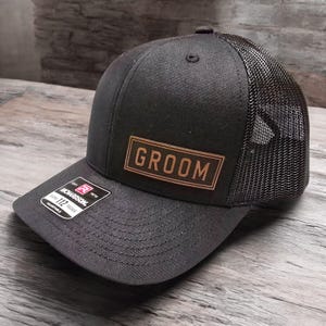 Custom Wedding Hats, Custom Groom Hat, Hats For Groomsman, Best Man Hats, Leather Patch Trucker Hat, Snapback Richardson 112 Hat for Wedding