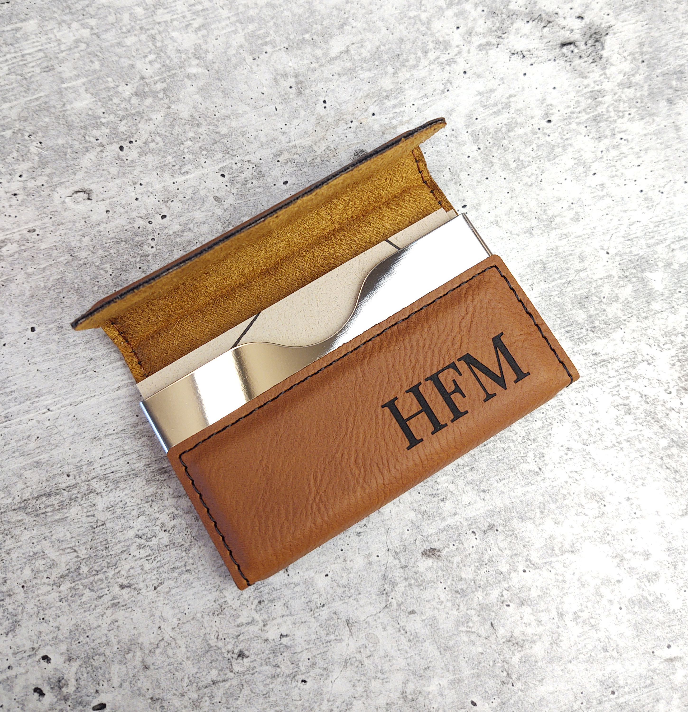 Monogrammed leather 2024 business card case