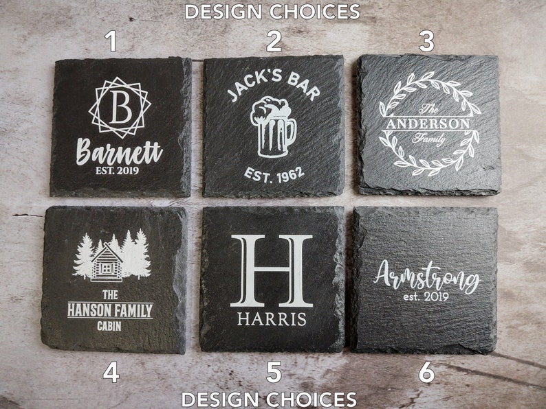 Personalized Family Name Coasters Set of 4, Customized Slate Coasters ...