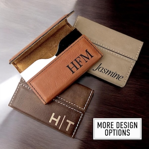 Business Card Holder, Personalized Leatherette Business Card Holder, Engraved Case for Business Cards, Customized Business Card Case