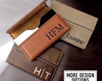 Business Card Holder, Personalized Leatherette Business Card Holder, Engraved Case for Business Cards, Customized Business Card Case