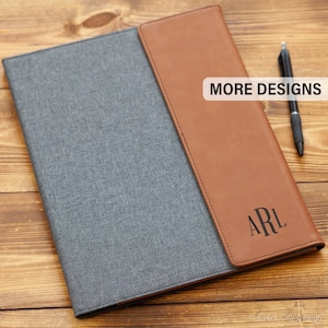 Classy Personalized Portfolio with Notepad, Engraved Leatherette Portfolio for note taking, Custom Business Portfolio with Name, Logo Gift