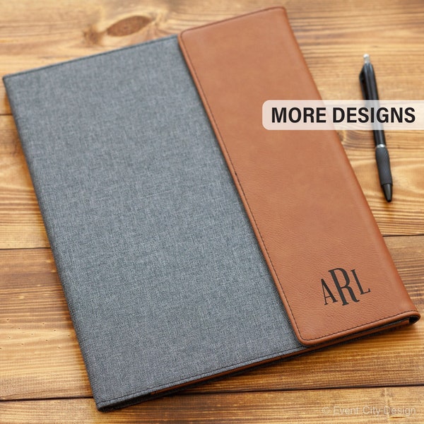 Classy Personalized Portfolio with Notepad, Engraved Leatherette Portfolio for note taking, Custom Business Portfolio with Name, Logo Gift