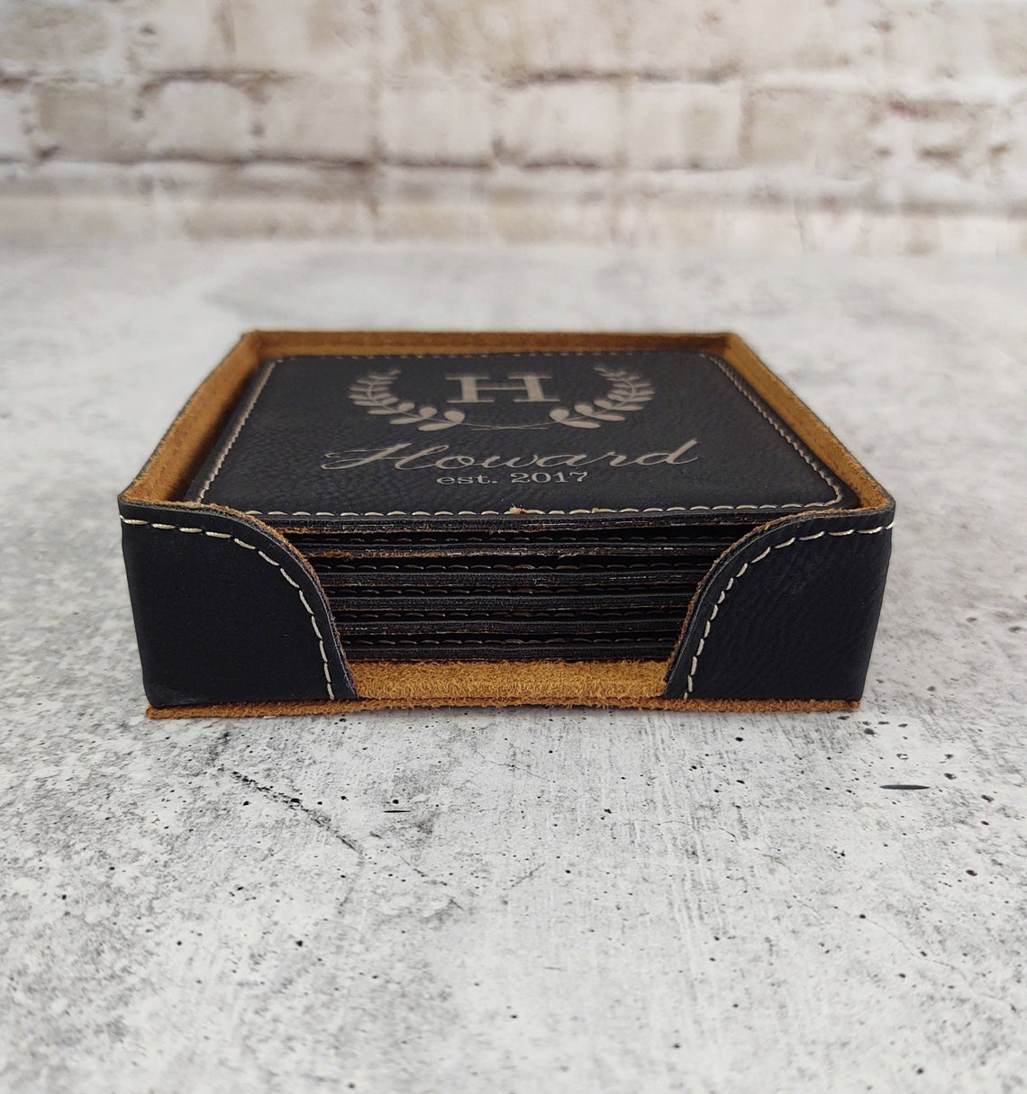 Personalized Family Name Coaster Set Customized Leather - Etsy