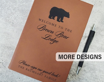 Personalized Bear Guest Book, Custom Lodge Visitor Book, Cabin Journal, Vacation Home Log, Bear Notebook, Family Memories Book, Cabin Guests