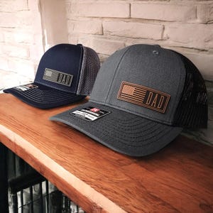 Chapeau papa avec drapeau américain, chapeaux drapeau américain personnalisés, chapeau de camionneur avec monogramme, chapeau Richardson 112 patch en cuir snapback, chapeau de fête des pères image 9