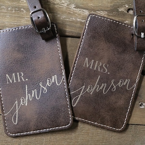 Personalized Mr and Mrs Luggage Tags, Custom Luggage Tags, Couples Luggage Tags, Leatherette Luggage Tag, Newlywed Gift, Destination Wedding