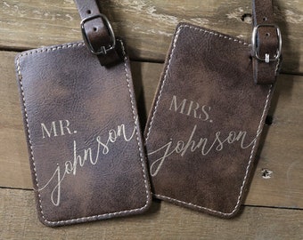 Personalized Mr and Mrs Luggage Tags, Custom Luggage Tags, Couples Luggage Tags, Leatherette Luggage Tag, Newlywed Gift, Destination Wedding