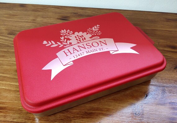 Personalized 13x9 Aluminum Cake Pan With Lid, Engraved Metal Cake