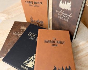 Libro de visitas personalizado de cuero para cabaña familiar, ideal para parejas. Regalo perfecto para cabañas en Northwood. Libro de registro de visitas para casas de campo. Libro de visitas personalizado para cabaña.