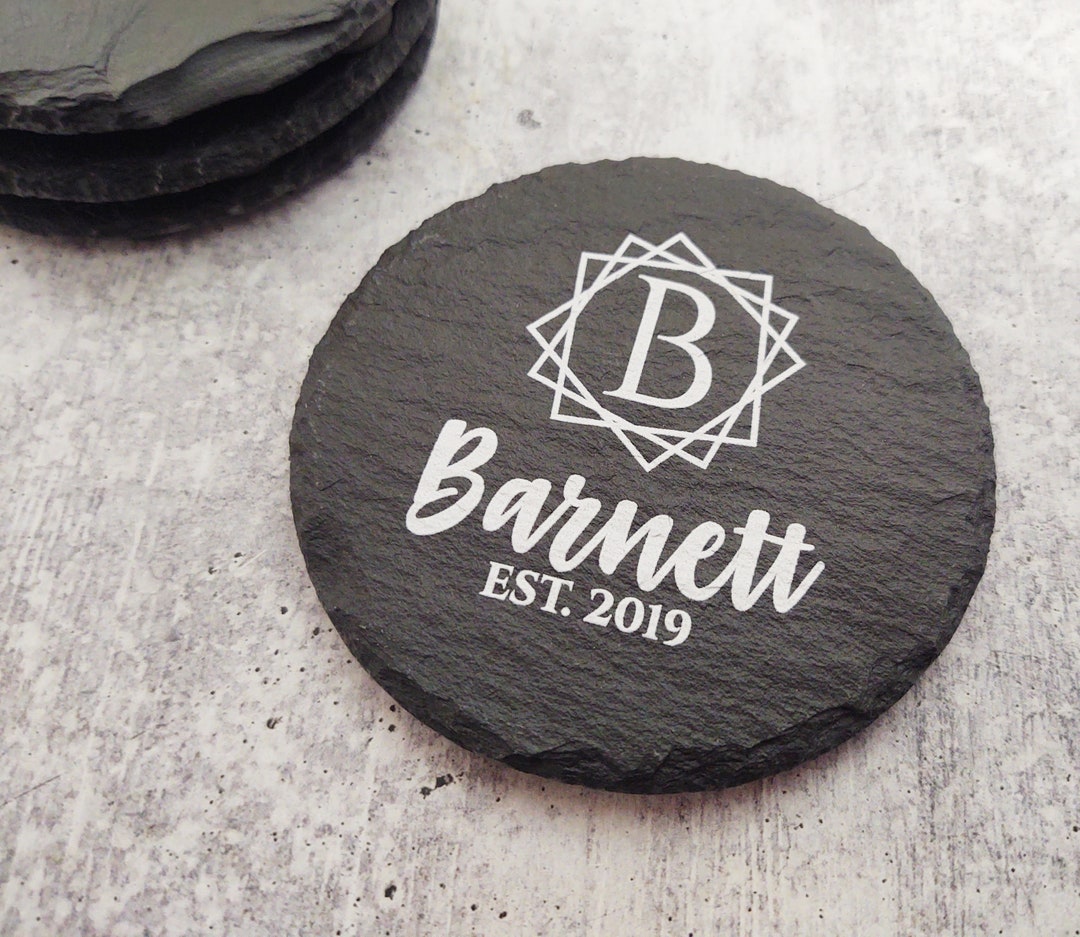 Custom Family Name Coasters Set of 4, Personalized Slate Coasters for ...