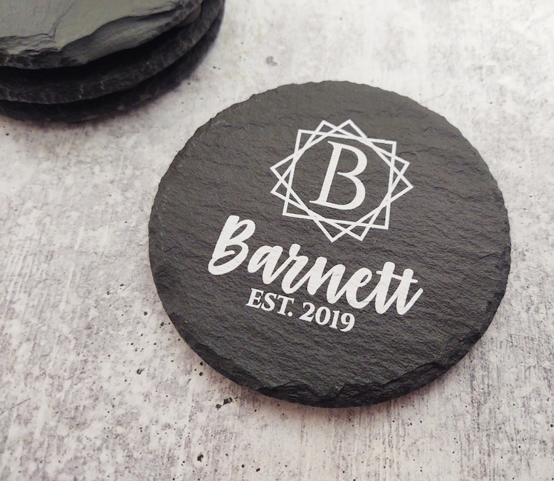 Custom Family Name Coasters Set of 4, Personalized Slate Coasters for ...
