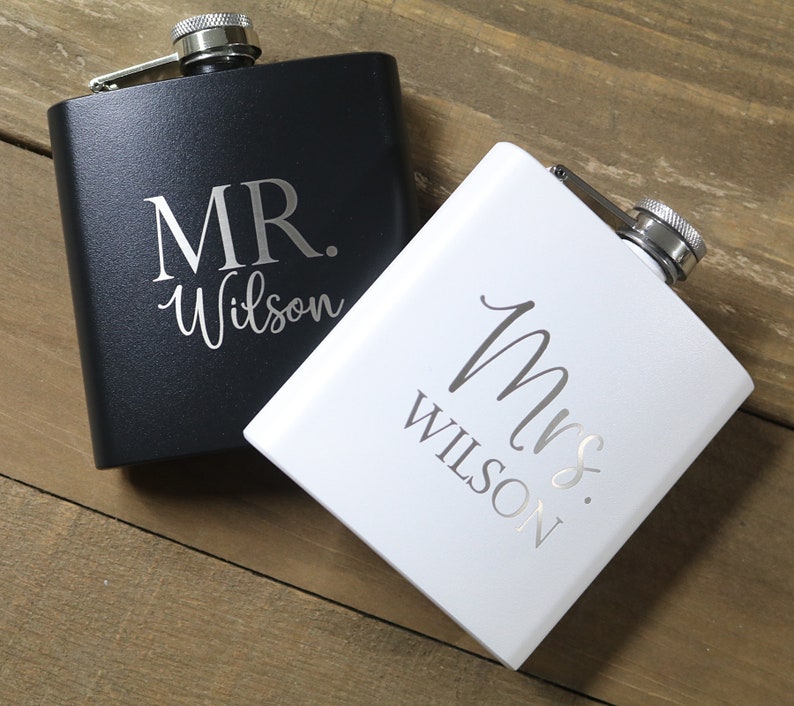 Mr. and Mrs. Flask Set Bride and Groom Flask Set Couples image 1