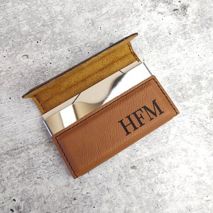 Porte-cartes de visite en cuir, Porte-cartes de visite personnalisé, Porte-cartes de visite à monogramme, Porte-cartes de visite personnalisé, Cadeau d'entreprise image 5