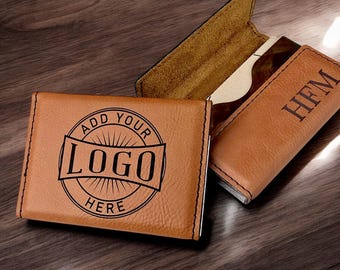 Personalized Business Card Holder with Logo, Custom Logo Business Card Case, Business Gift for Employee, Leatherette Business Card Case