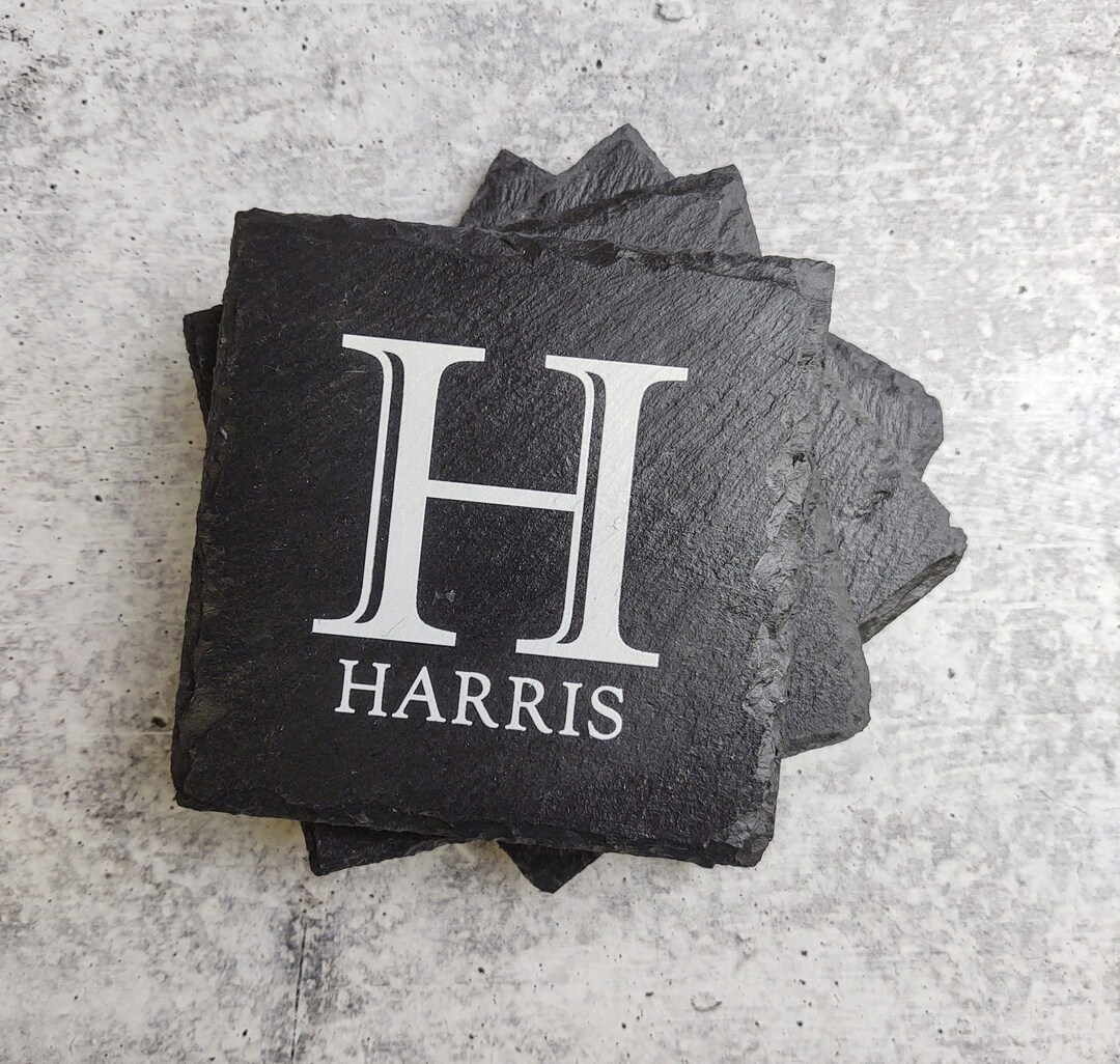 Monogramed Family Name Coasters Set of 4, Personalized Slate Coasters ...