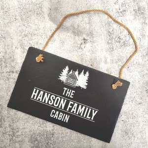 Customizable Slate Cabin Sign with UV Ink Personalization | The UV Printed Family Name is Personalized with Yours | Rustic Home Decor image 2