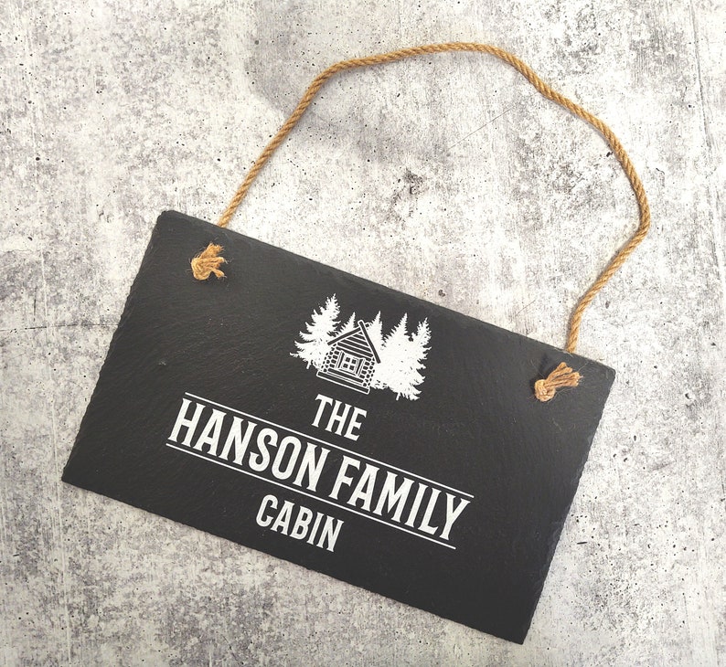 Customizable Slate Cabin Sign with UV Ink Personalization | The UV Printed Family Name is Personalized with Yours | Rustic Home Decor image 2