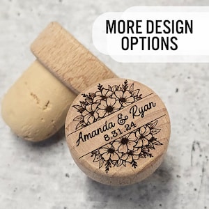 Personalized Wedding Wine Stoppers, Floral Wine Wedding Favors, Engraved Wood Wine Stoppers, Customized Wine Cork, Wine Wedding Gift