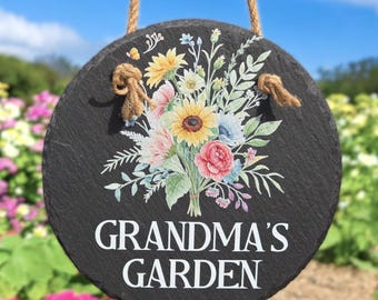 Letrero de jardín de la abuela para exteriores, letrero colgante para jardín de flores, letrero de pizarra, regalo, decoración floral para patio, letrero colgante de pizarra para exteriores, regalo para ella.