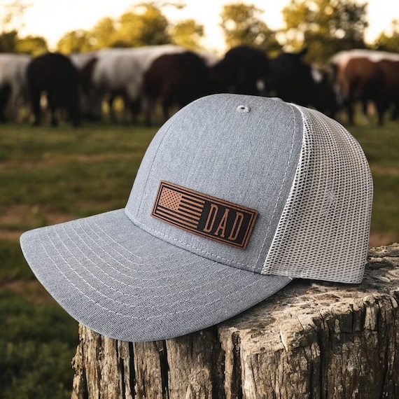 Dad Hat with American Flag, Custom US Flag Hats, Trucker Hat with monogram, Snapback Leather Patch Richardson 112 Hat, Fathers Day Hat