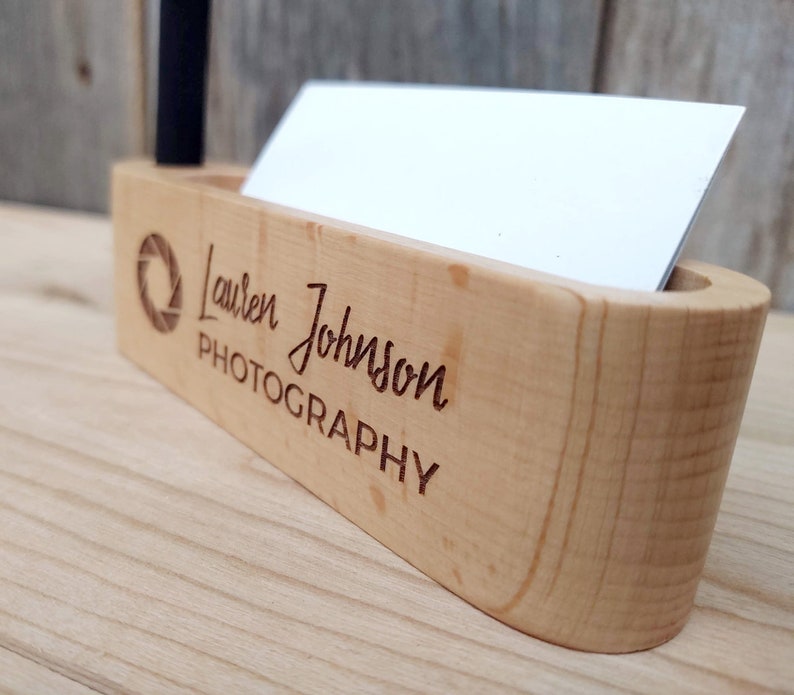 Personalized Wood Business Card Holder With Pen Holder Etsy